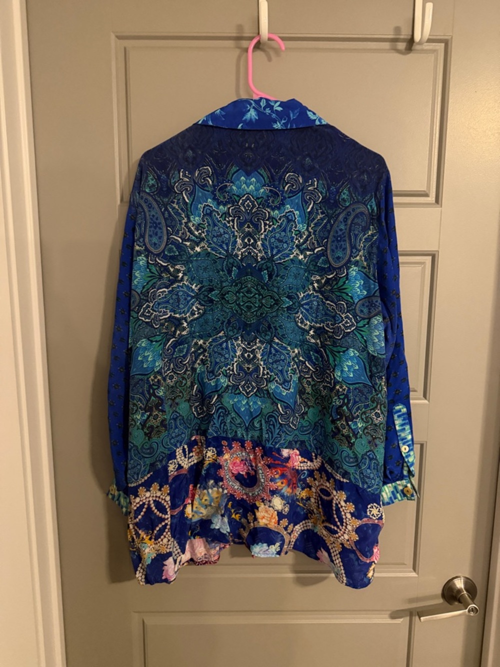 John Mark Blue Multicolor Patchwork Button-Front … - image 2